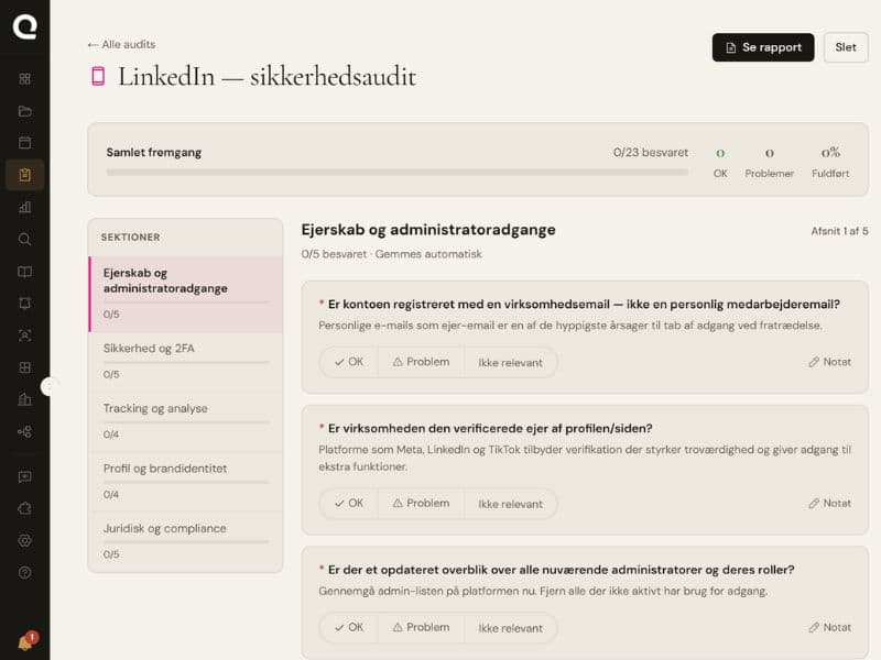 Ejerblik LinkedIn sikkerhedsaudit — faktisk skærmbillede