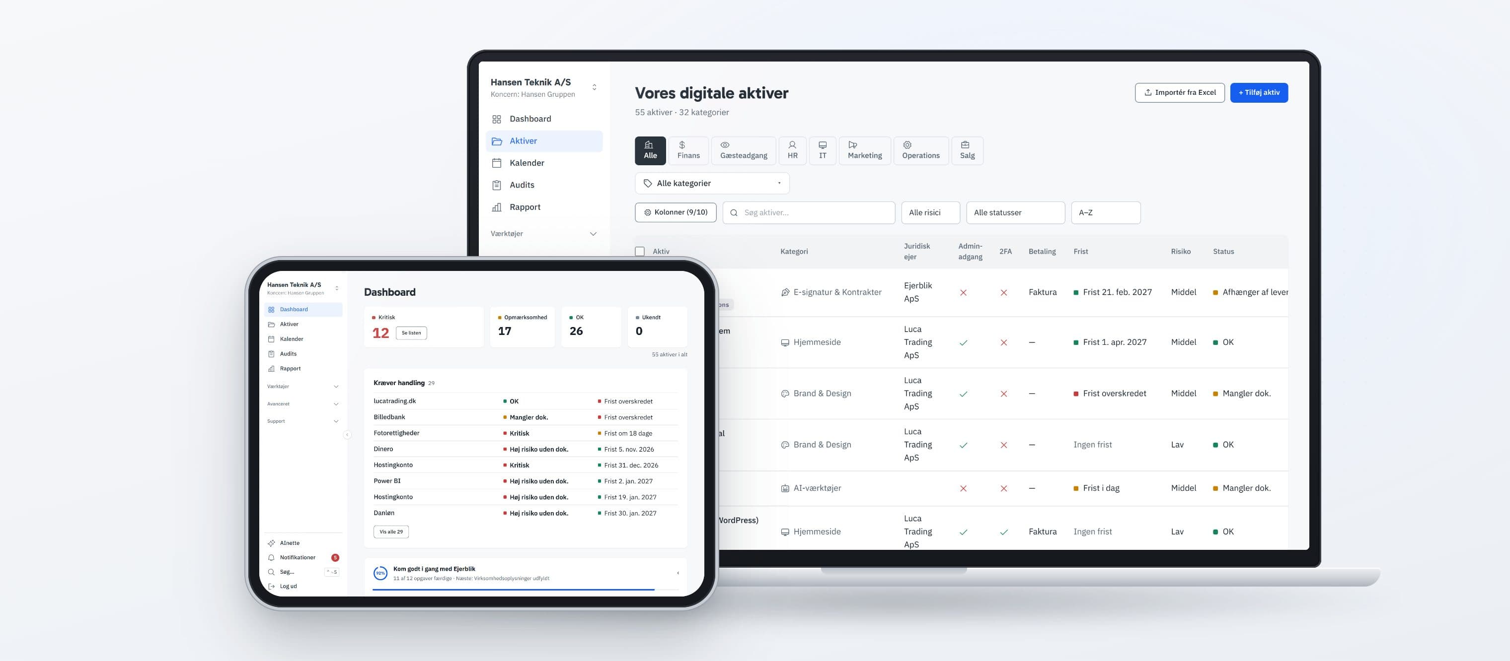 Ejerblik asset list shown on a laptop