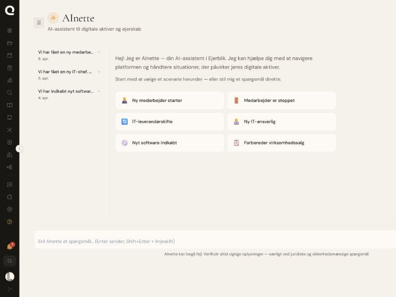 Ejerblik AInette AI-assistent — faktisk skærmbillede